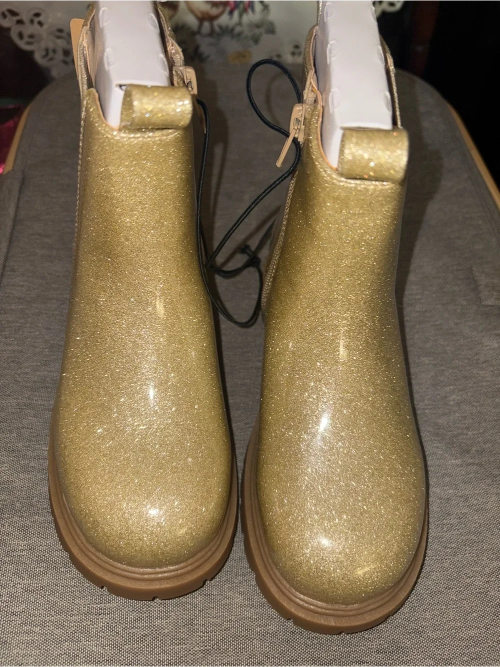 Girls Gold Glitter Ankle Boots
